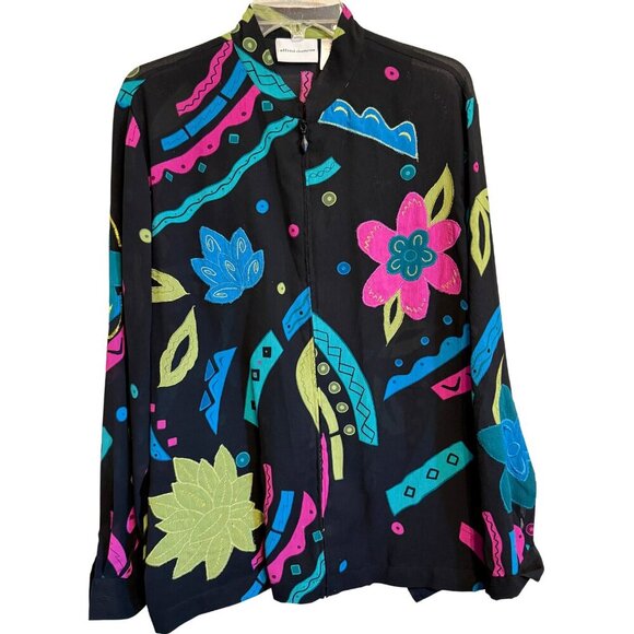 Alfred Dunner Tops - Alfred Dunner Vintage Womens Top Black Bright Floral - Size M